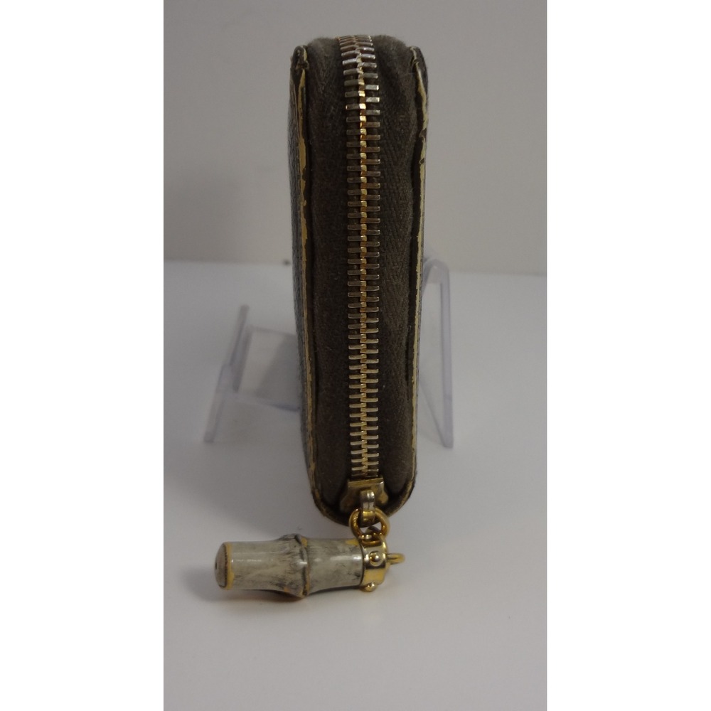 Gucci Black Wallet Textured‎ Bamboo Tassel Gold Metallic Leather Trim Zip-Around - Picture 4 of 10